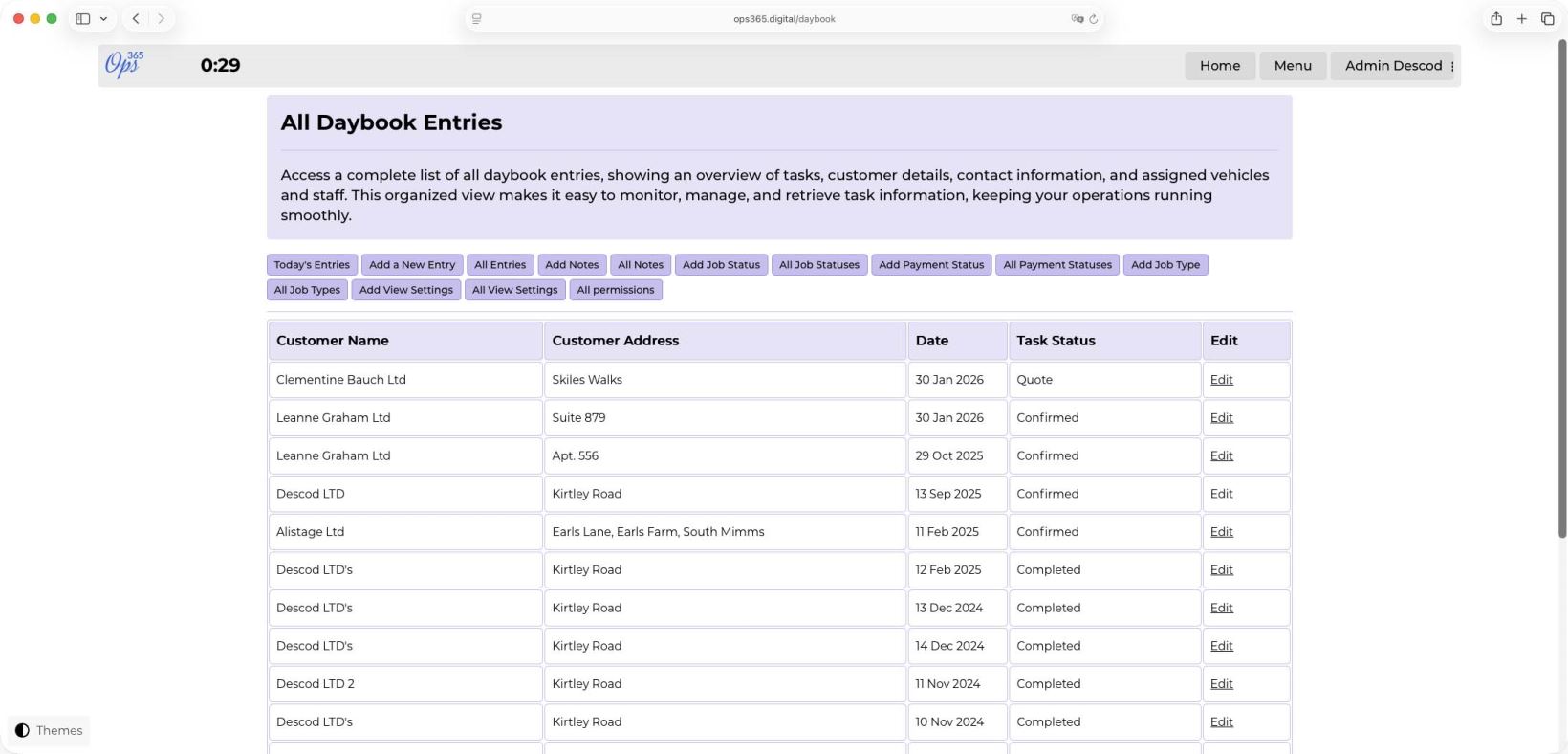 Home for storing all jobs and tasks - Daybook